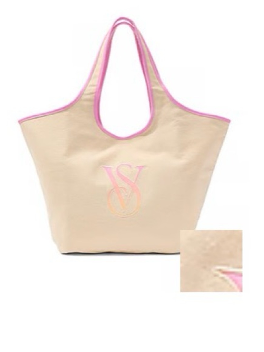 Victoria's Secret Beige Tote with Pink Trim